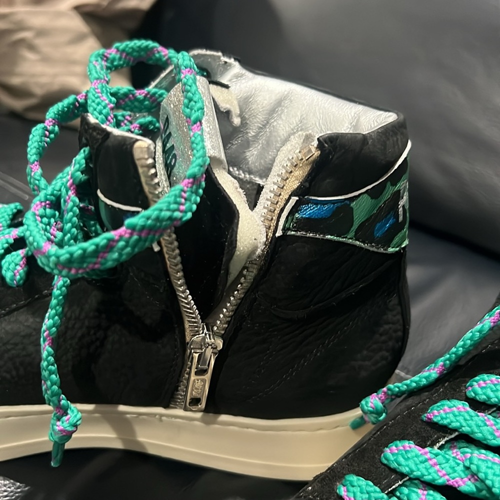 New P448 Taylor High Top Sneakers Black Green Suede Lace Up Women’s 37 US 6.5 - Picture 2 of 4